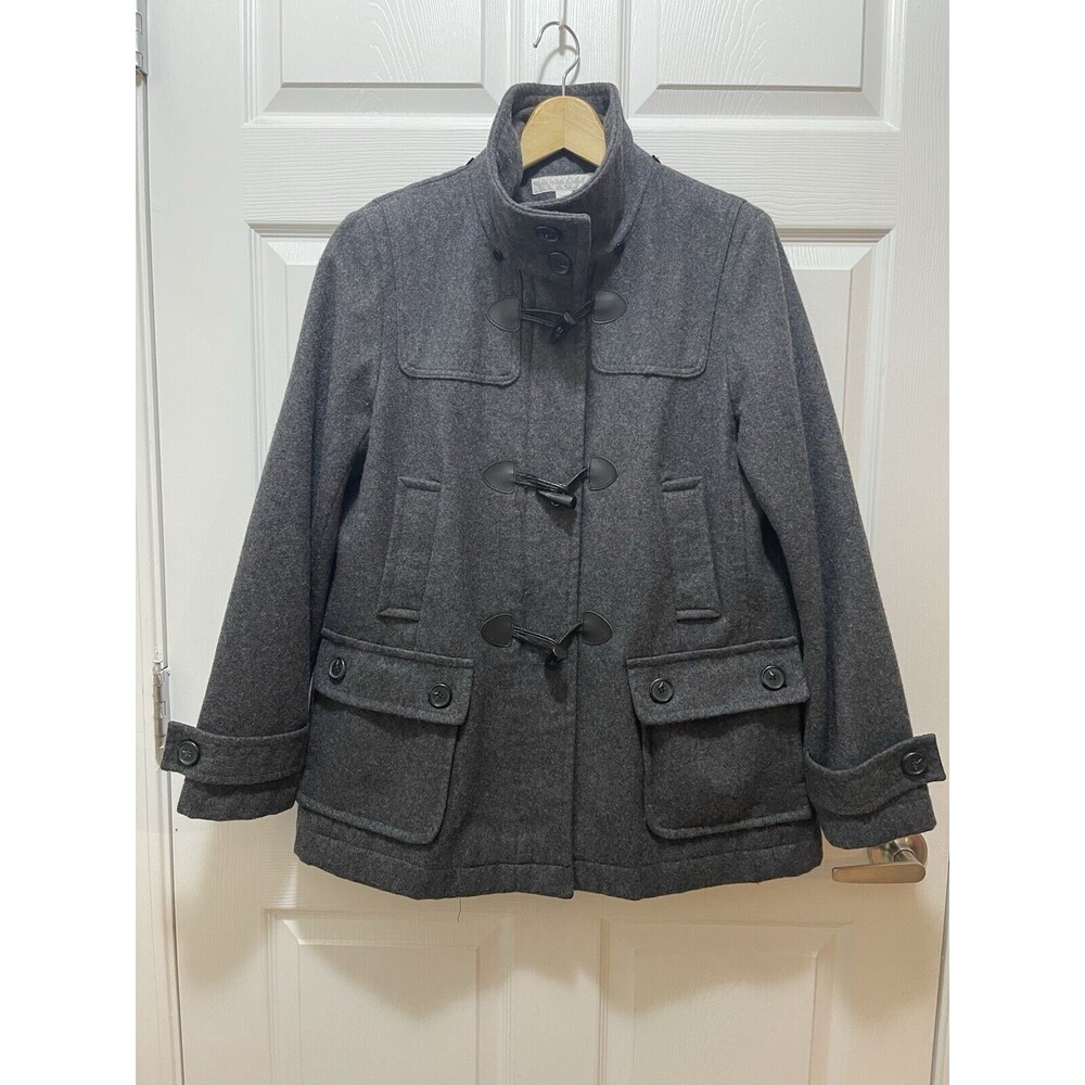 New York Womens Coat Toogle Buttons Full Zip Jacket Blended Wool Gray Size L